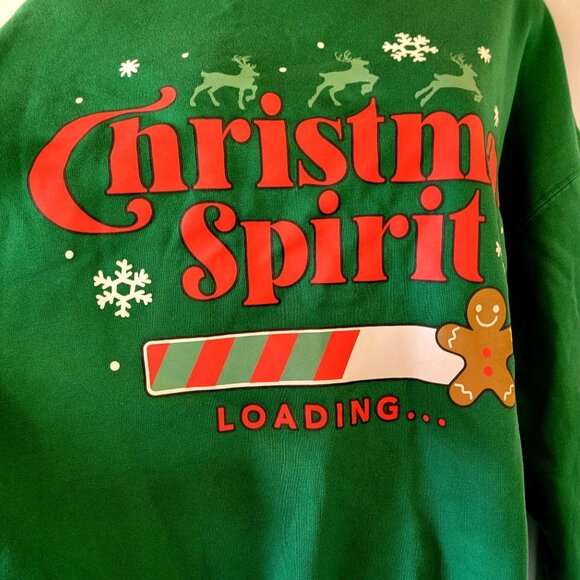Christmas Spirit Loading Green Sweatshirt Wound Up Reindeer Ginge - Picture 4 of 8